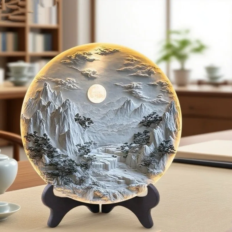 三次元レリーフ壁画コンパクトディスクテーブル、新しい中国風のリビングルームスタディ用の創造的な装飾デスクトップオーナメント