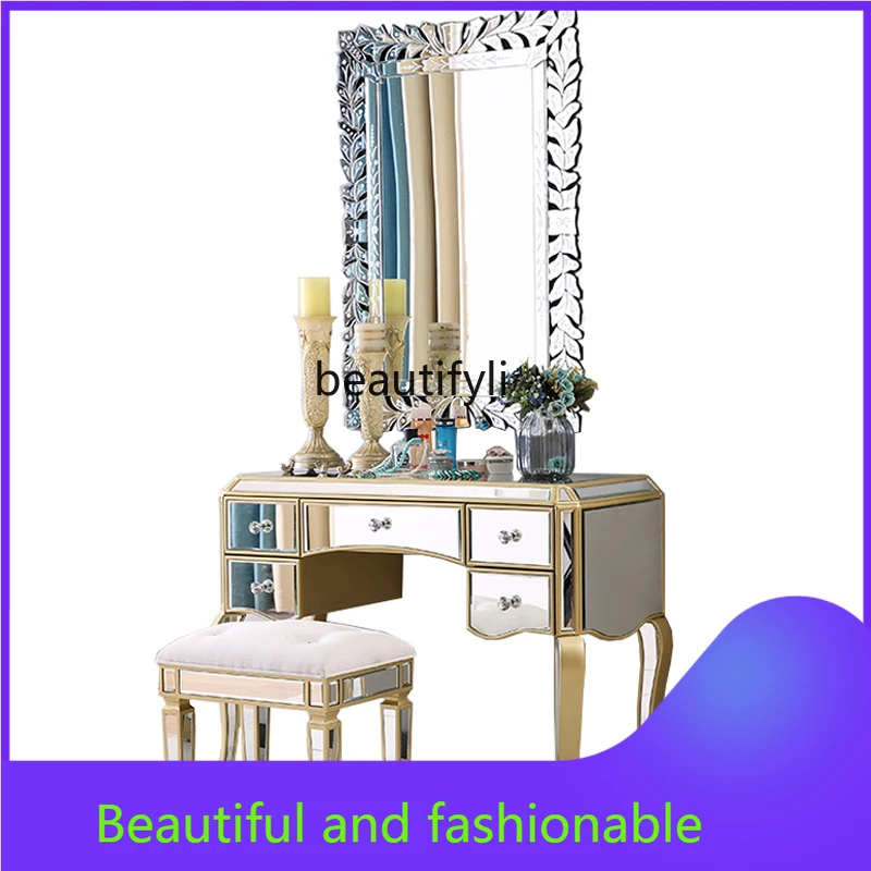 

Dressing Table Storage Cabinet Integrated Small Apartment Bedroom Modern Minimalist Makeup Table Nordic Mirror