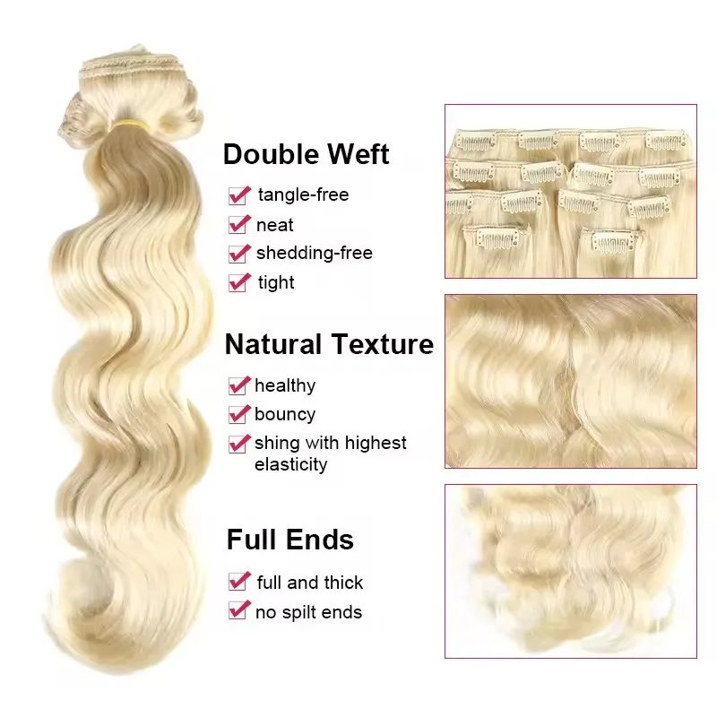 Vollen Kopf Brasilianischen Maschine Gemacht Remy Haar #60 Blonde 12 ”-24” Körper Welle Clip In Menschliches Haar extensions