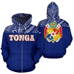 Tonga-Sudadera con capucha para hombre y mujer, suéter deportivo de gran tamaño con cremallera, estampado 3d, Polinesia, color negro, ropa Y2k