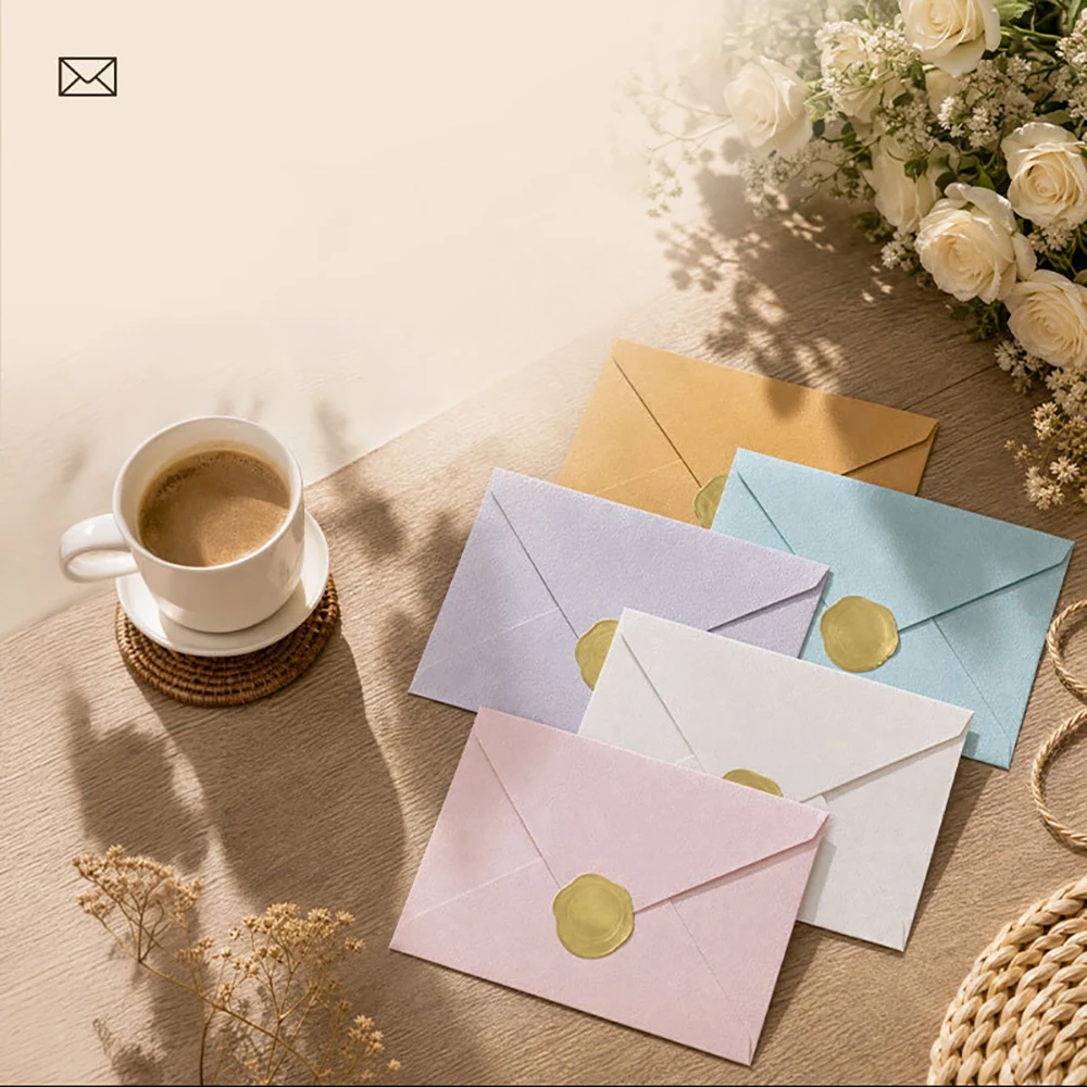 4 pcs of European high-end style Ins Windletter Sealing Fire Paint Pattern Cowhide Invitation Card Romantic Love Letter Greeting