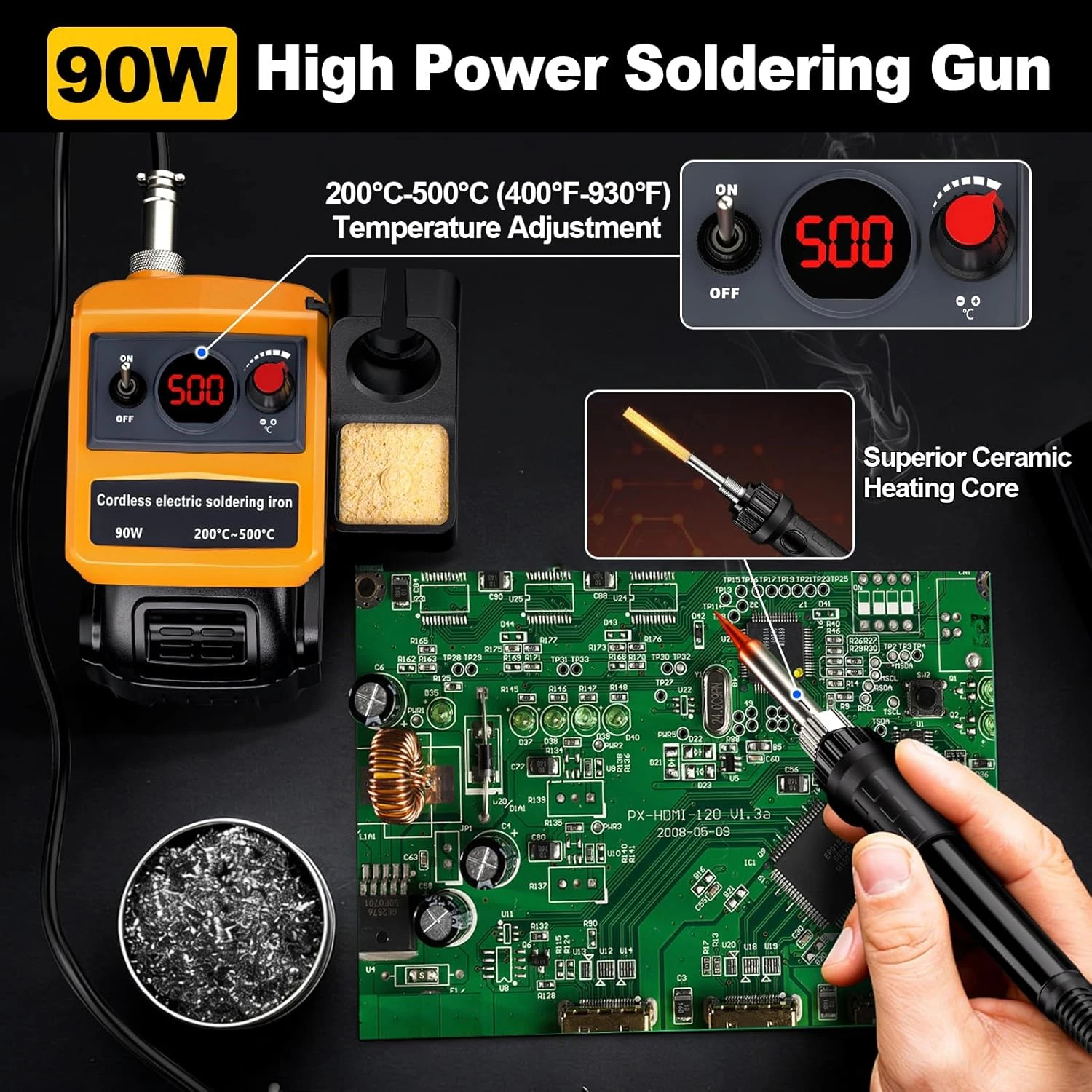 NEW Cordless Soldering Iron for Dewalt 20V Battery, 90W Soldering Station Kit with 5 Tips,DIY Soldering. (Tool Only) view 4