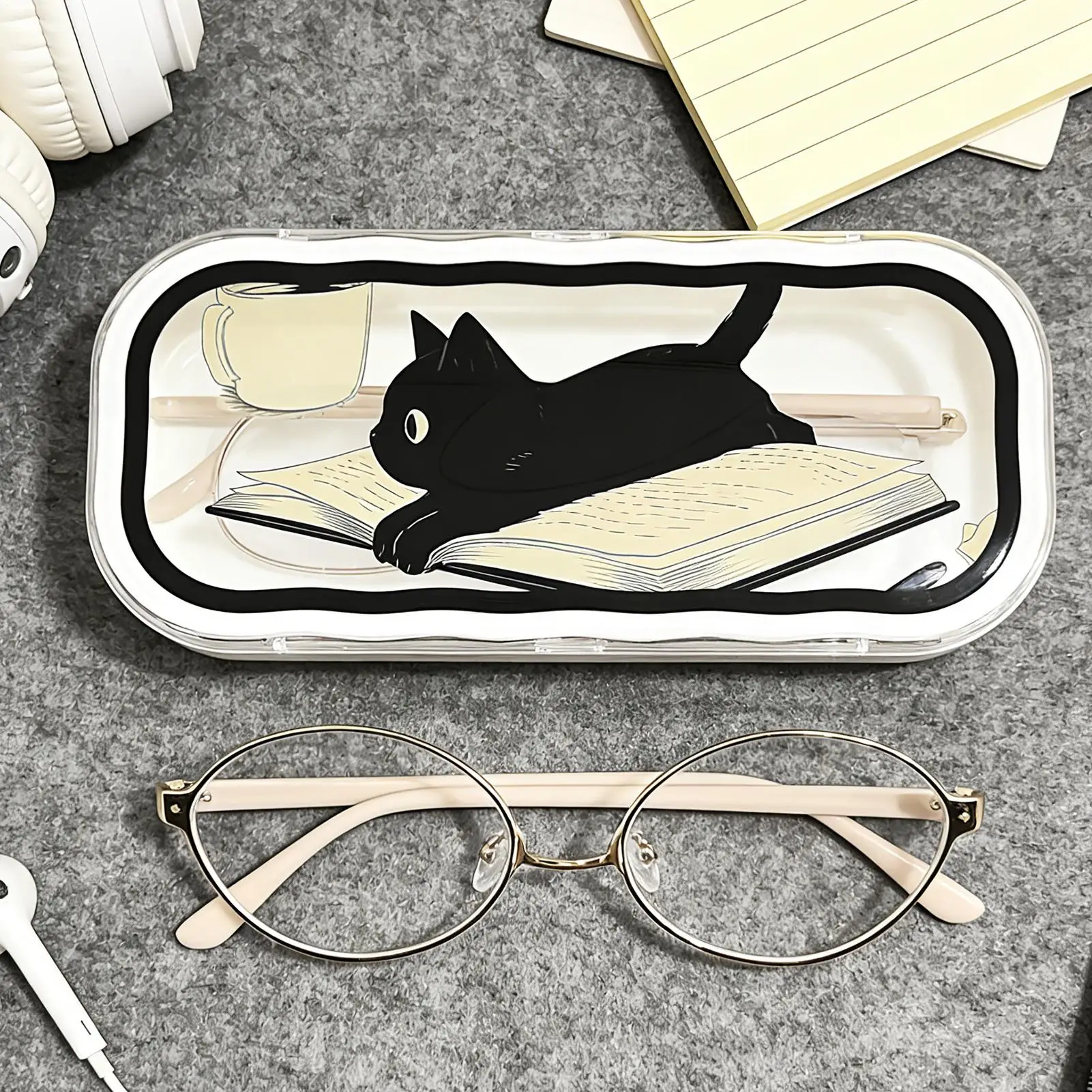 Eye Glass Cases Womens Hard Shell Cat Cute Transparent Portable Protective Box Eye Glass Cases Womens Hard Shell For Key Cards
