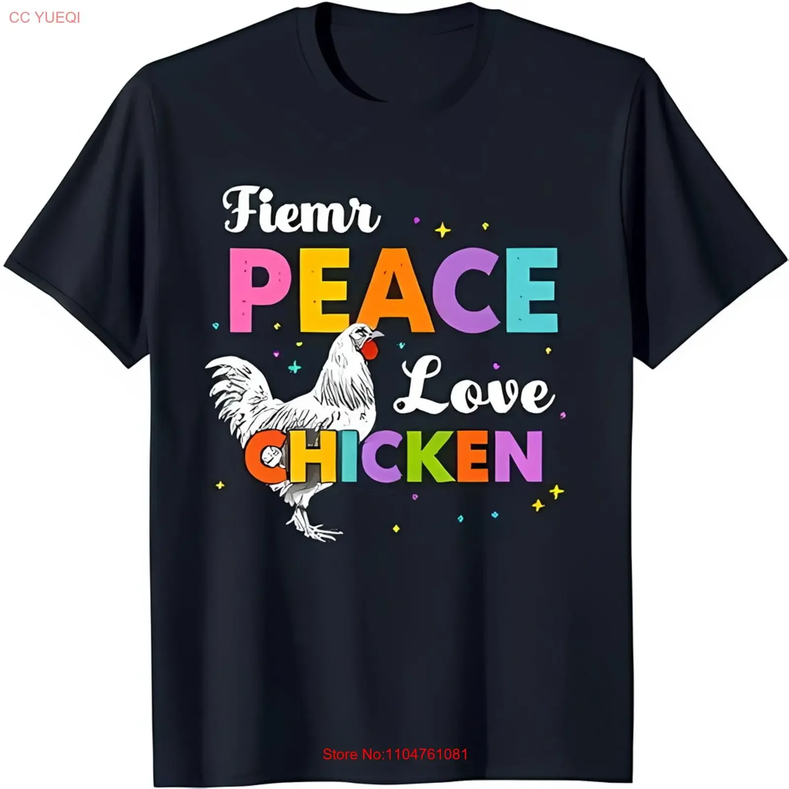 

Повседневная черная футболка с красочным рисунком «Peace Love Chicken» с курицей, винтажная стираная мягкая дышащая дизайнерская одежда с рисунком homme
