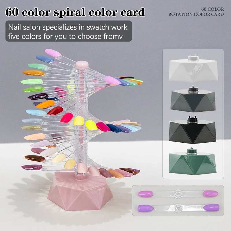 

60 Nail Art False Tips Display Stand Spiral Rotating Shelf Showing Gel Polish Color Oval Square Nails Showing Shelf Rack