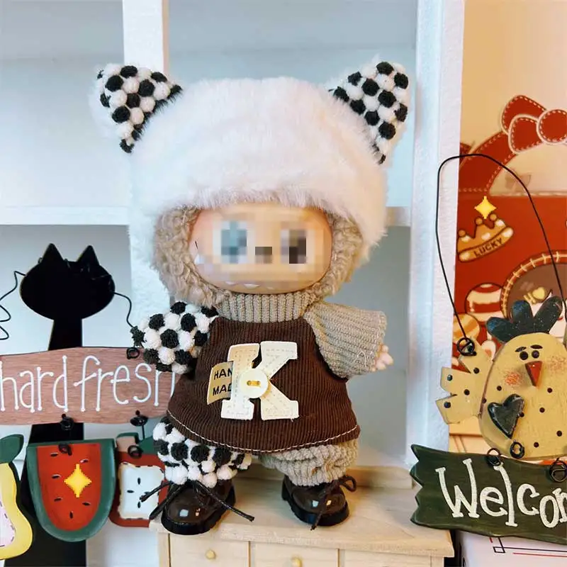ل 15-17 سنتيمتر v1v2 Labubu ملابس دمى موضة الزي Labubu يجلس وشاح حفلة قبعة دمى اكسسوارات لطيف الديكور