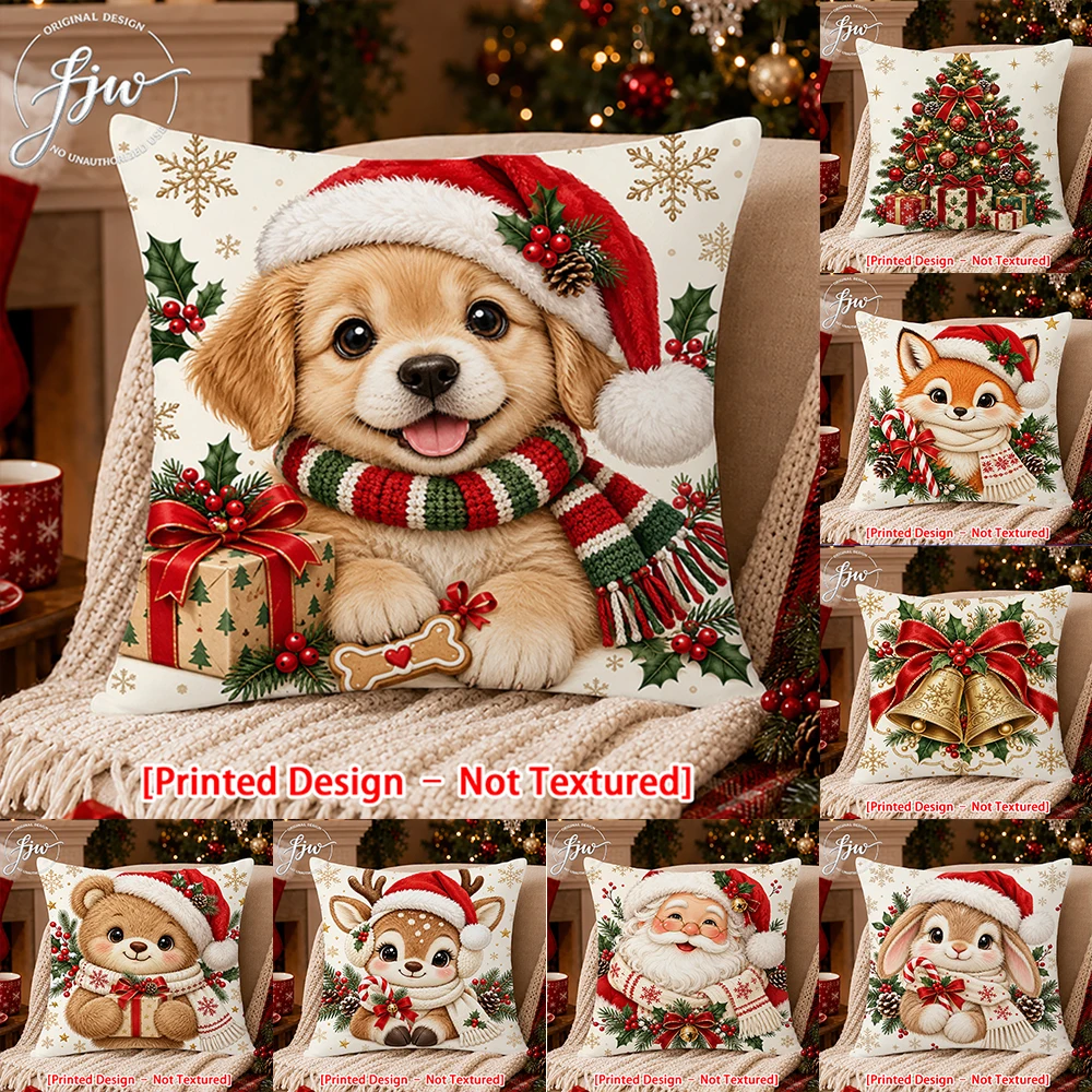 1pc Christmas Cute Animal Throw Pillow Covers, Holiday Cushion Covers for Sofa Bed Couch