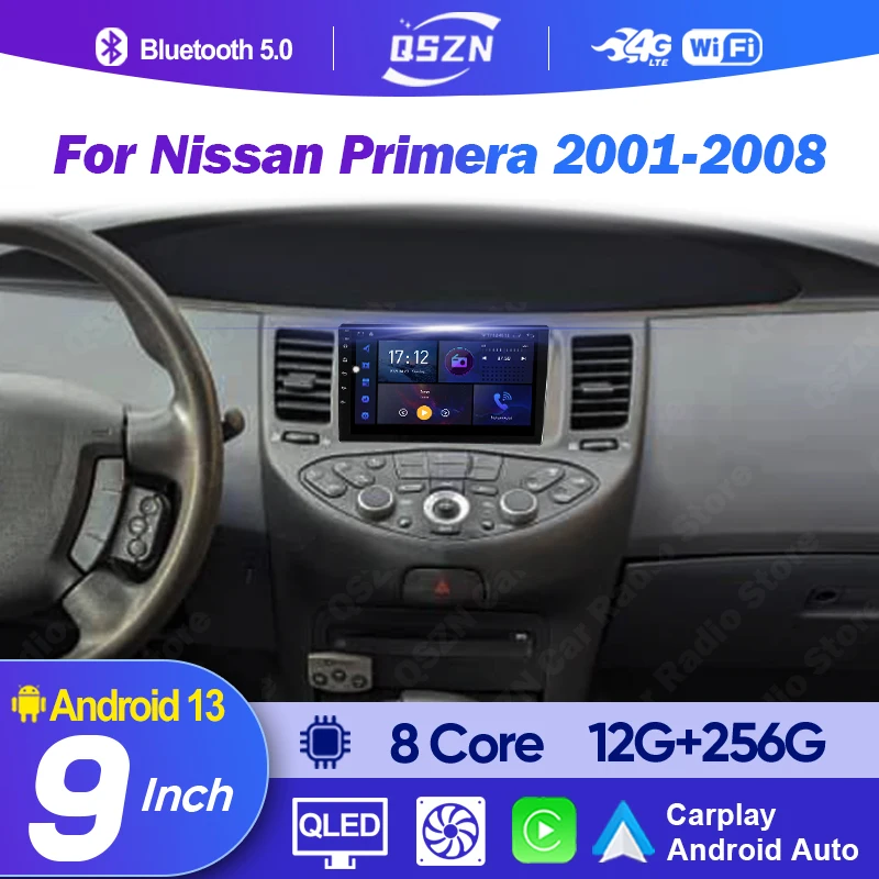 

QSZN For Nissan Primera 2001 -2008 Car Radio Android 13 Player Stereo 2Din Auto Carplay 4G Multimedia GPS AI Voice DSP Head Unit