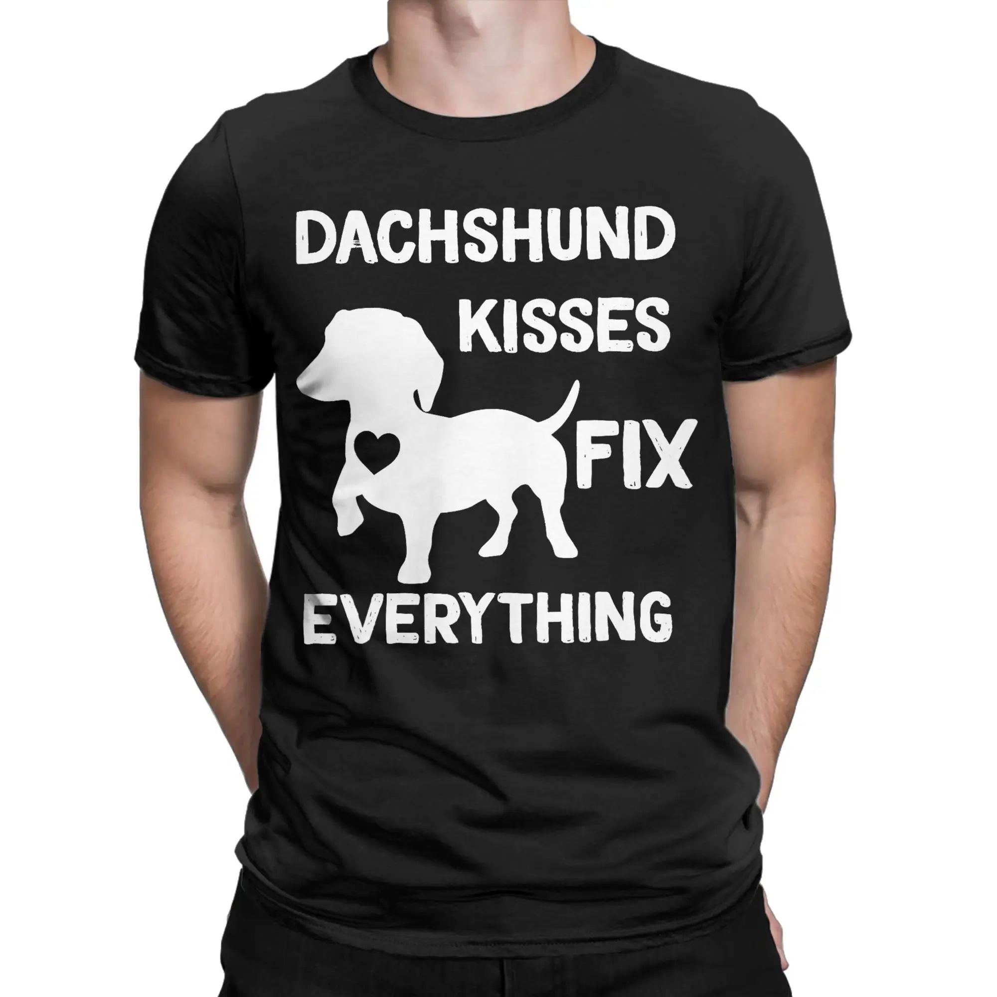 Dachshund Kiss Fix Everything T Shirt for Men 100% Cotton Casual T-Shirt Round Neck  Tees Short Sleeve Tops Plus Size