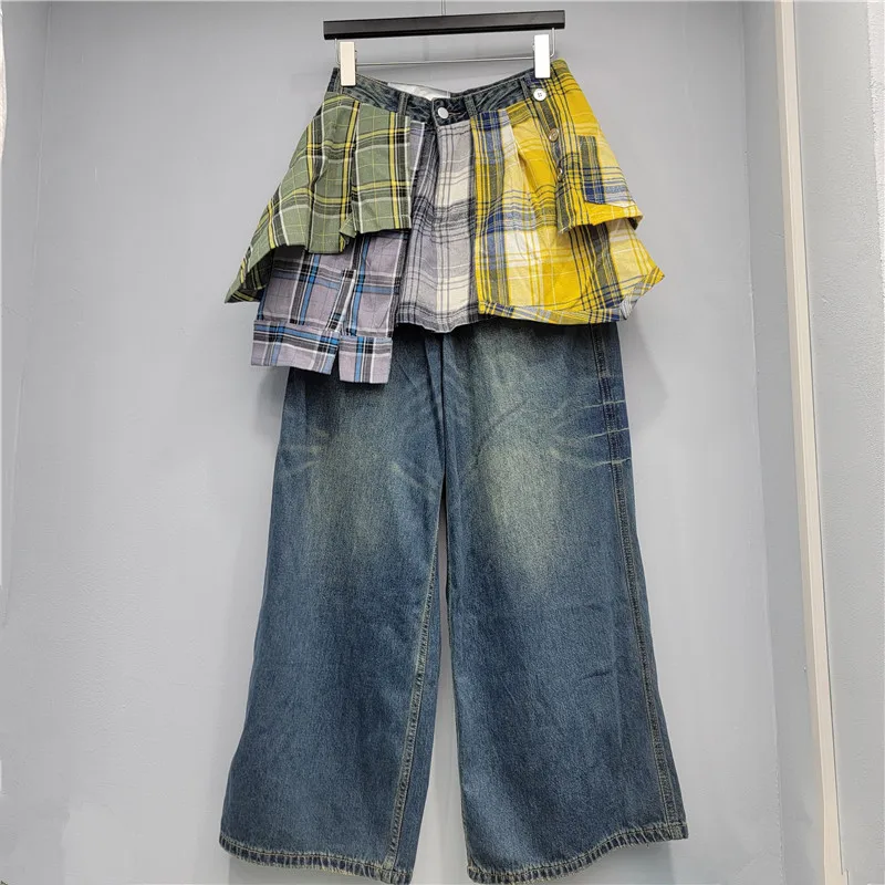ريترو منقوشة غير النظامية المرقعة فضفاض مستقيم الجينز للنساء العصرية، النمط الأوروبي الأمريكي المتخصصة تصميم الشارع الدنيم السراويل #2
