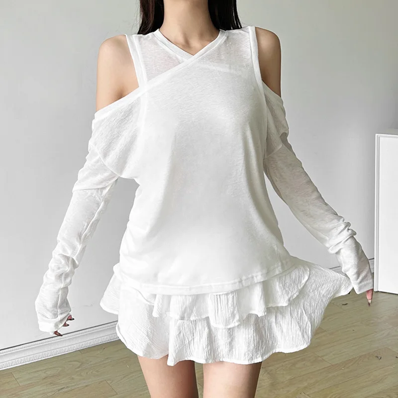 

Fashionable 2024 Summer Women's Clothing Pure Desire Spicy Girl Style Off Shoulder Versatile Perspective Design Loose Long