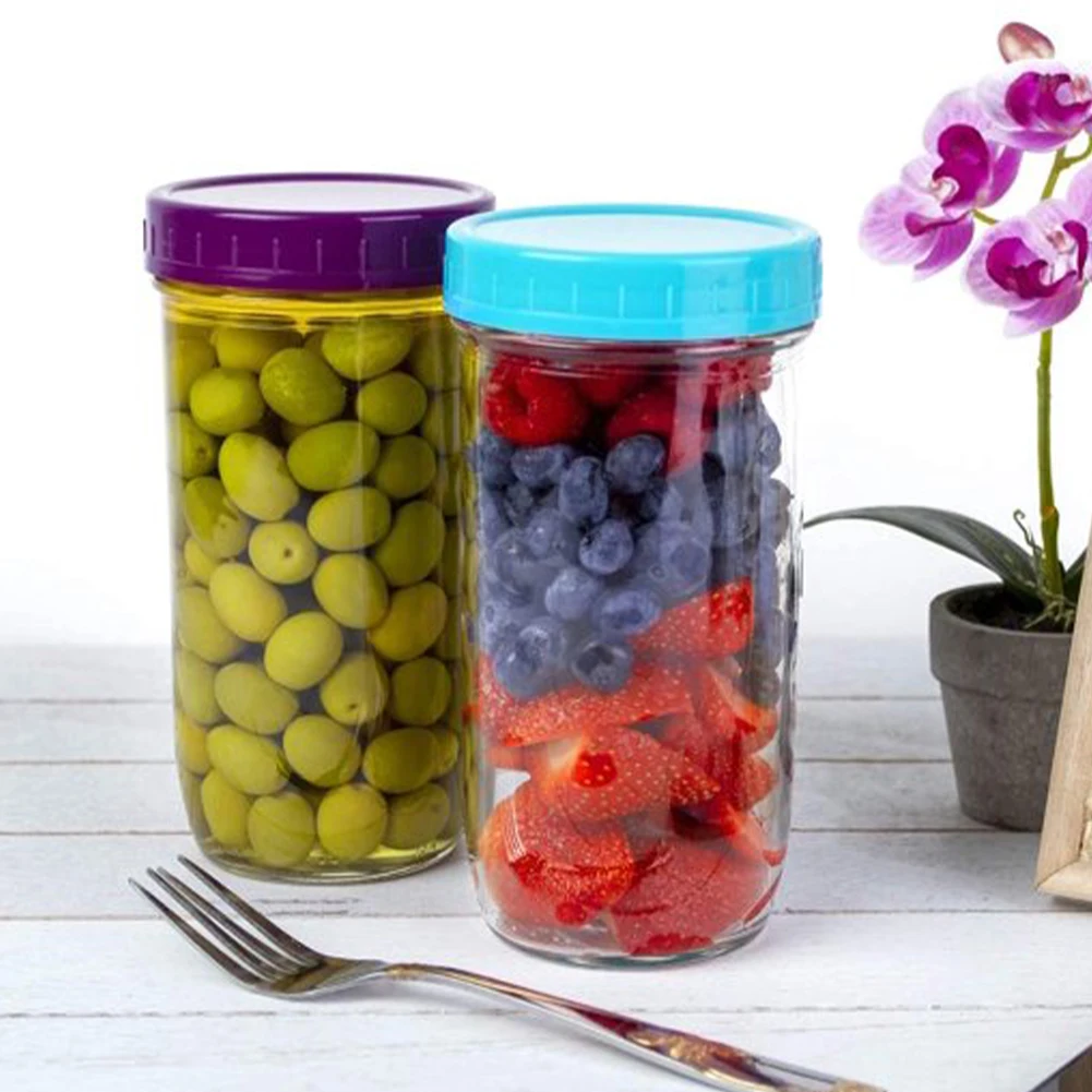 16 pcs Colored Plastic Mason Jar Lids Food-Grade Recyclable Plastic Storage Caps for Mason Canning Jars Resistant