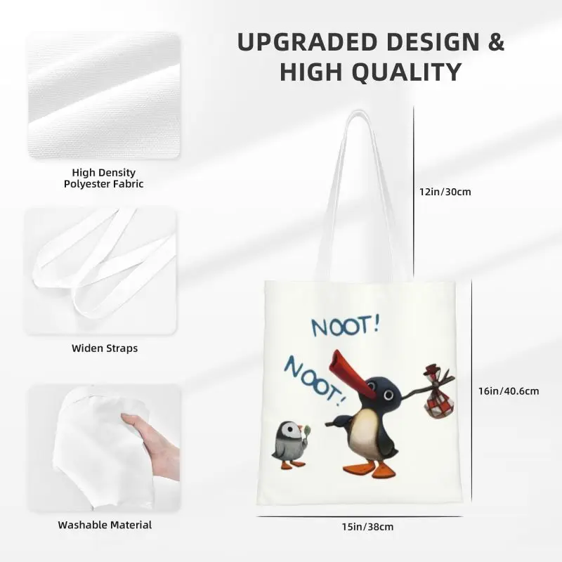 Custom Noots Pingu Penguin Canvas Shopping Bag Women Portable Groceries Tote Shopper Bags