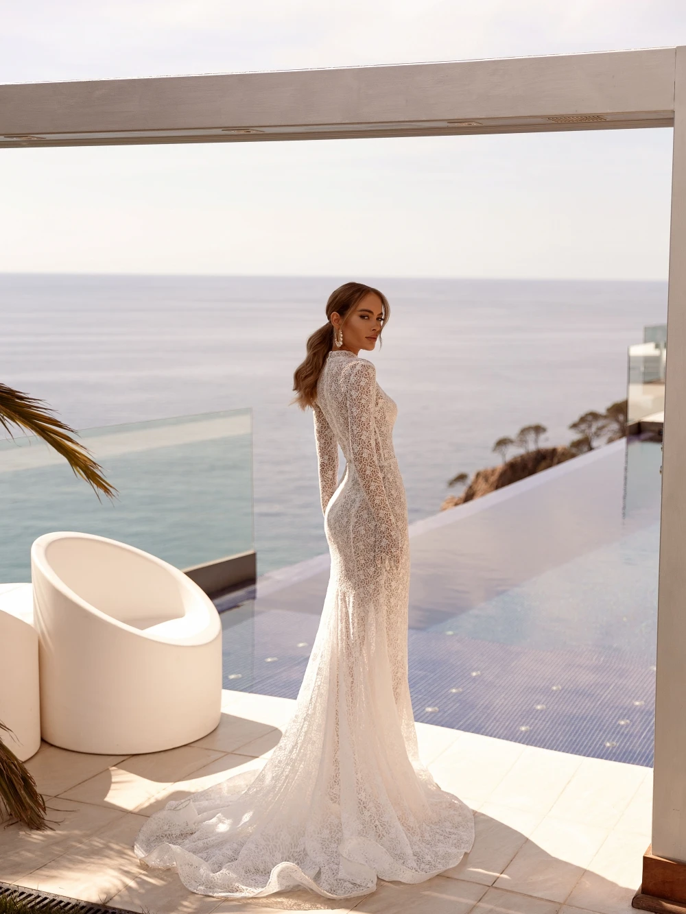 2025 vestido De Novia clásico con Apliques De encaje vestido De Novia modesto De cuello alto elegante bata De Novia sirena Vestidos De Novia personalizados