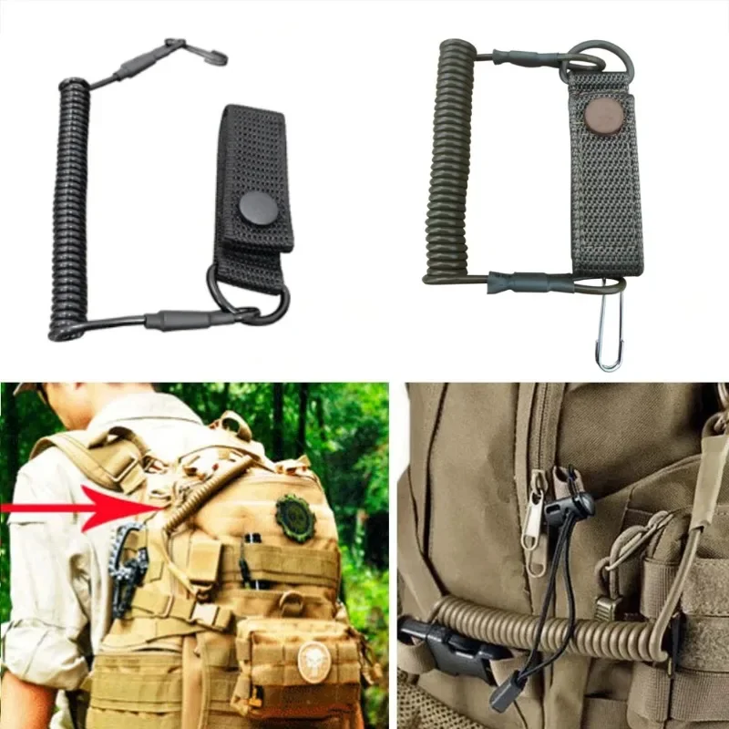 Elastic Lanyard Rope Tactical Anti-lost Spring Safety Strap Gun Rope For Key Ring Chain Flashlight Hunting Accessories