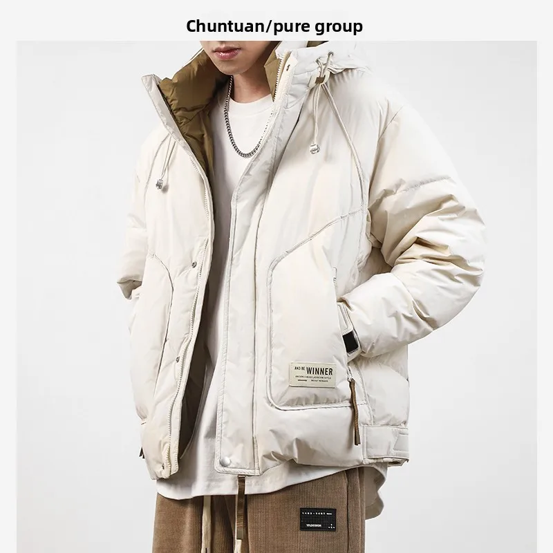 

American Style Men's down Jacket Hooded Warmth Winter Cold Resistant Youth Anti Wind Coat Polyester Fiber Outerwear Coat