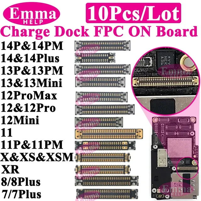 Oryginalne złącze FPC stacji dokującej do iPhone'a 13 11 Pro Max 14 Plus 12 Mini XS Max na płycie logicznej Elastyczny kabel USB do ładowania