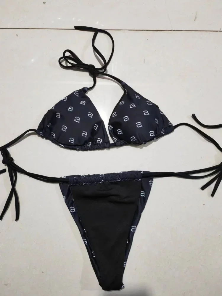 Biquíni impresso para mulheres, maiô sexy tanga, estilo praia, swimwear bandagem, marca de luxo, designer, Wang, cuecas sexy, 2024