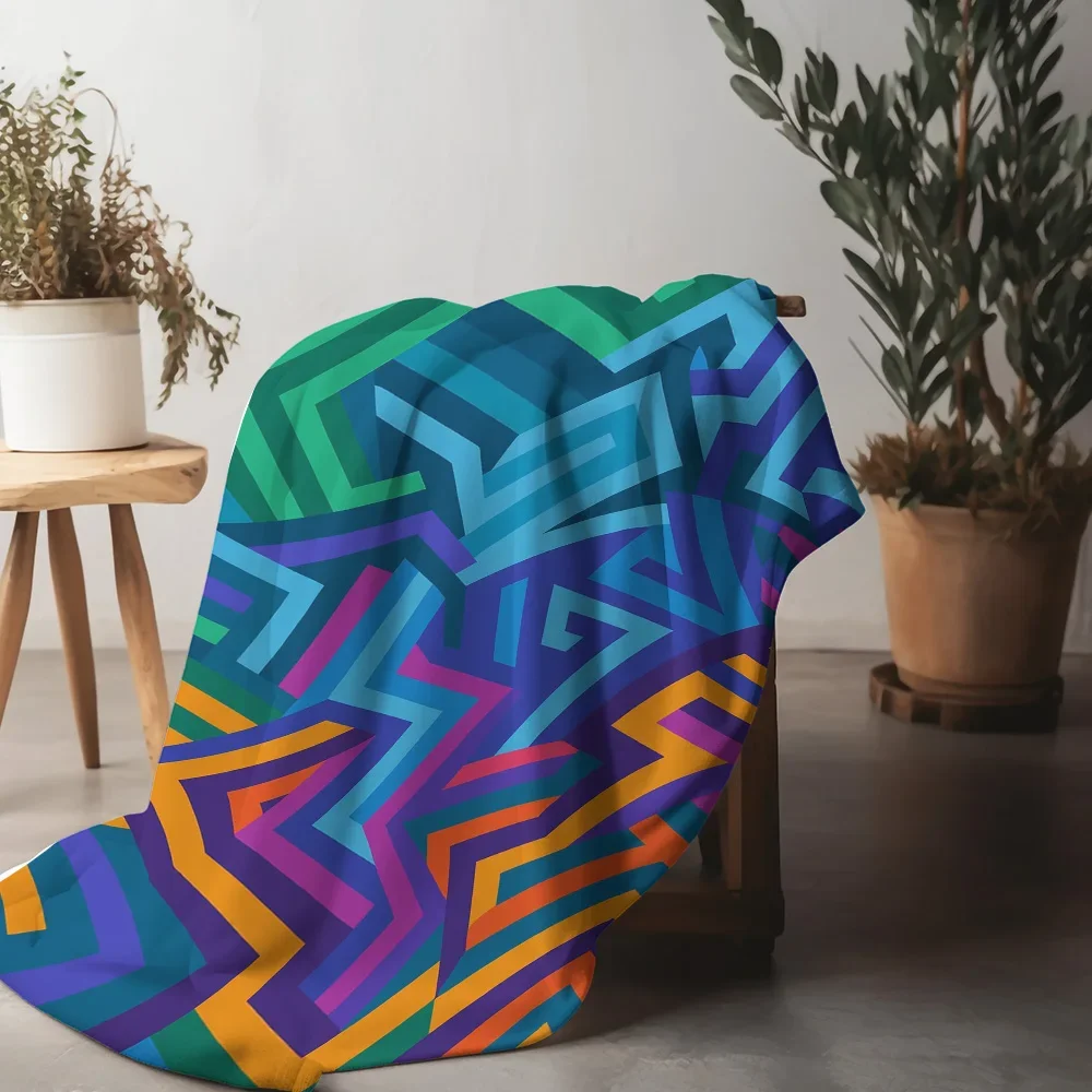 بطانيات بنمط هندسي نابض بالحياة ناعمة دافئة من الفلانيل الاسكتلندي جحر الحيوانات الأليفة رمي بطانية للسرير الأريكة المفارش لحاف البطانيات #4