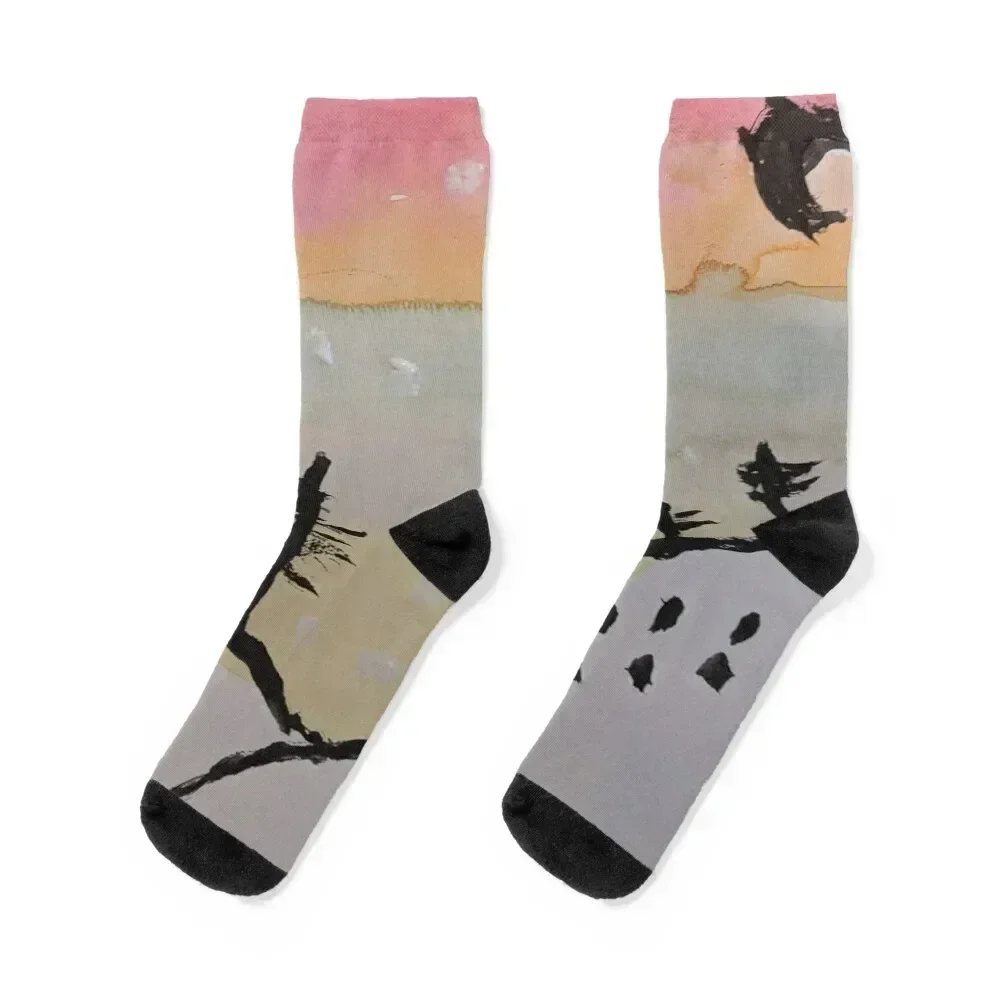 Painting of a Winter Night Scene in Watercolors Socks designer brand colored Woman Socks Men's