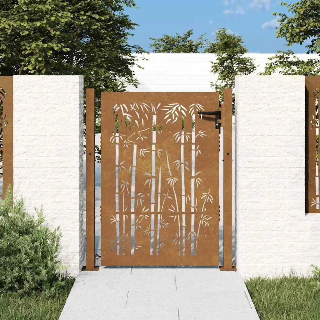 &*VidaXL 100x125 cm Bamboo Design Corten Steel Garden Door with Lock Model 153240 Made in China