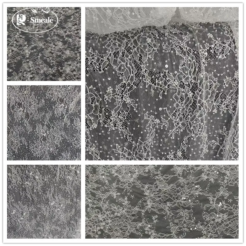 

SMEALE .6 Design Thin Lace with Bead Embroidery Sequins for Evening Dress Fabric.French Lace Fabric Flower 2025 High-quality