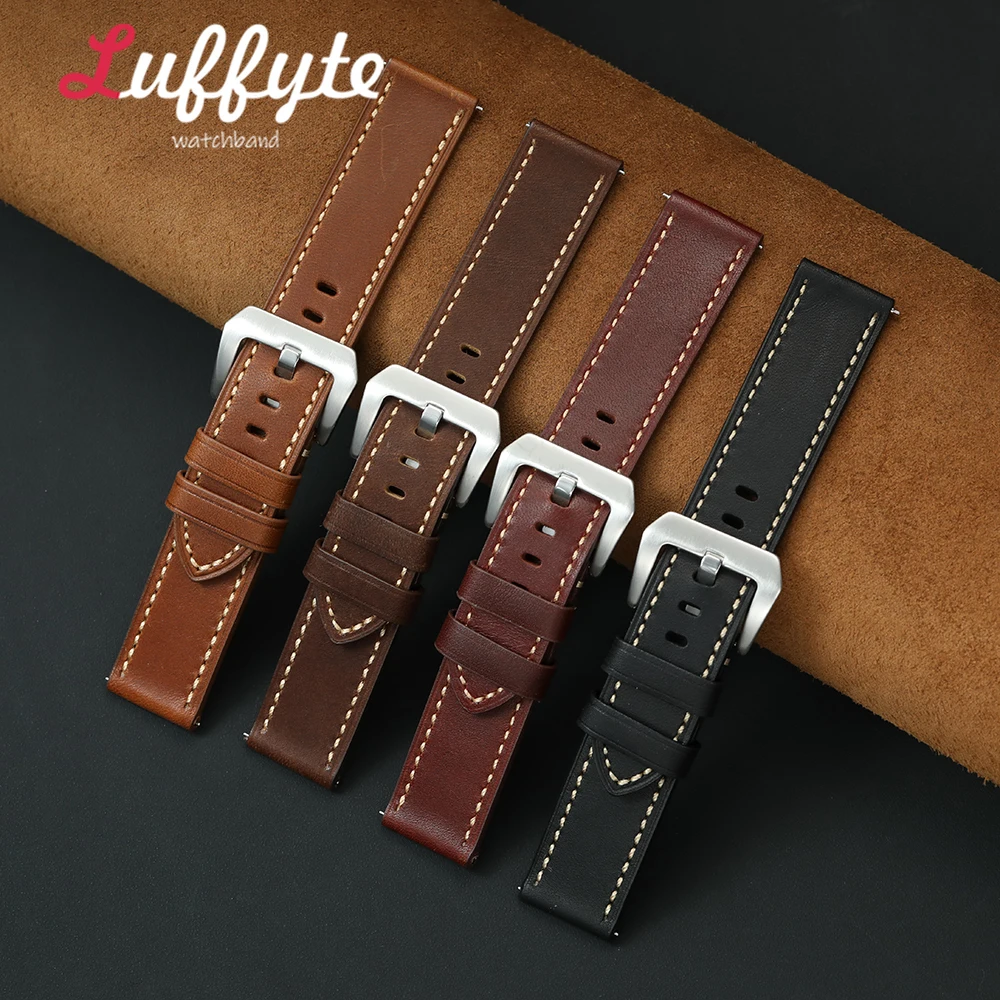 Modisches Herren Doppelseitiges Öl-Wachs-Leder Uhrenarmband 20mm 22mm 24mm Schnellverschluss Armband Universelles Minimalistisches Uhrenband