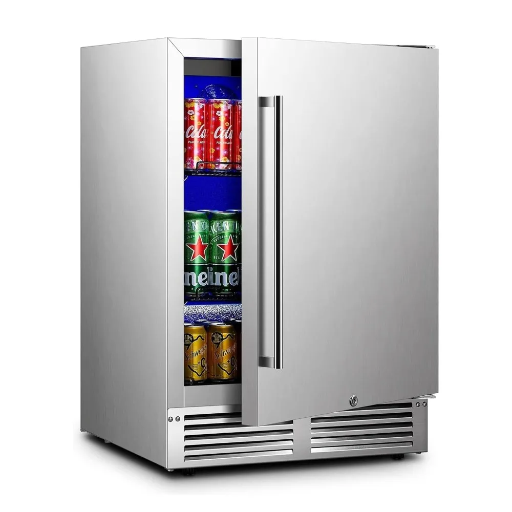 

24 Inch Under Counter Beverage Fridge Outdoor Weatherproof Stainless Steel Cooler for Soda Beer 164 Cans, Custom