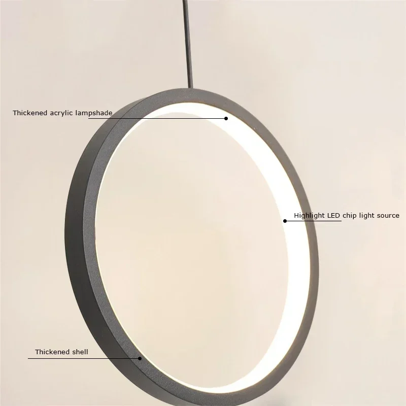 

White Black LED Ring Pendant Light Industrial Style Hanging Lamp for Bedroom Parlor Bedside Indoor Lighting Restaurant Bar