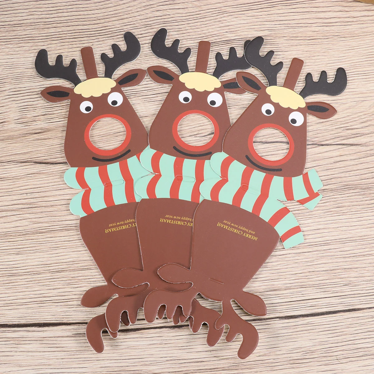 25pcs Christmas Elk Pattern Lollipop Paper Cards Party Packaging Decoration Cards Deer DIY Message Cards Red