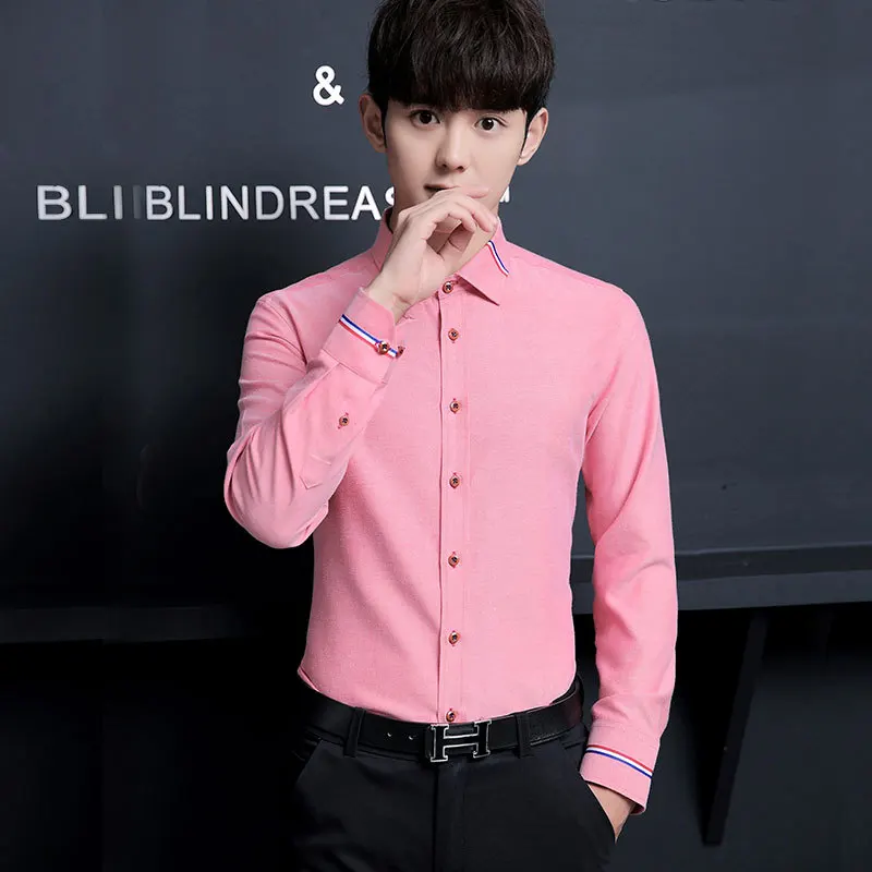 New Men\'s Shirt Korean Oxford Spinning Solid Color Long Sleeve Non iron Professional Casual Cardigan Shirt Men\'s Wear