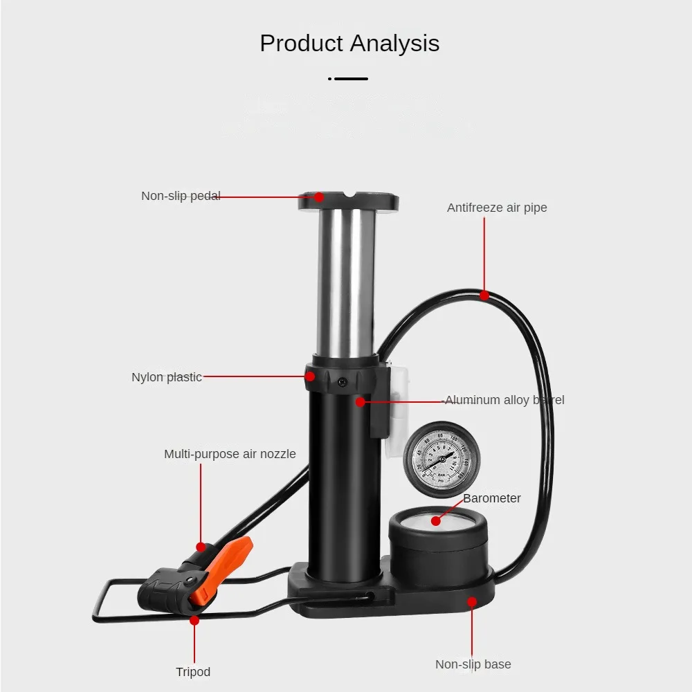 Inflator Save Effort Widening Pedals Mini Pump Does Not Take Up Space Portable Pump High Pressure Durable Compact Pump Efficient