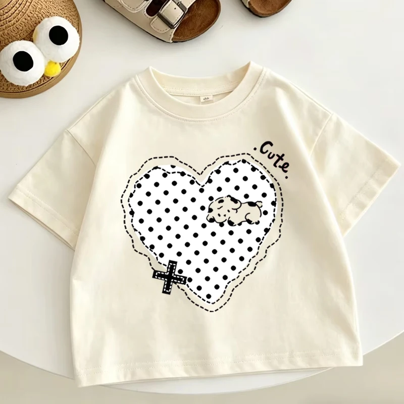 

Harajuku Y2K Cute Dog Print Shirts for Kids Girls Children Dog Lover Design Casual Short Sleeves Cotton Tee Youth Girl Clothes