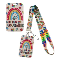 Autism Awareness Strap Lanyard For Students IC ID Card Holder Travel Badge Holder Neck Strap Rainbow Phone Rope Keychain Cord