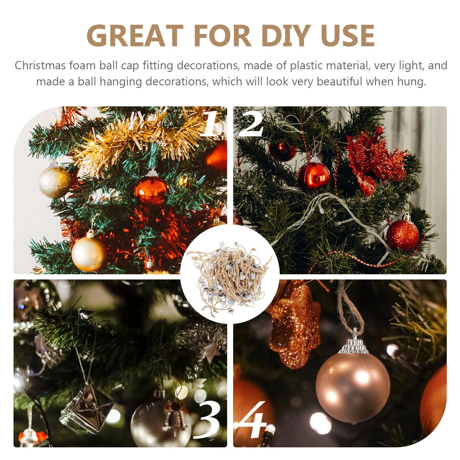 

100pcs Foam Ball Caps Unique Balls Fittings For Diy Christmas Tree Decorations Hanging Balls Making Kit Party Decoration Supply