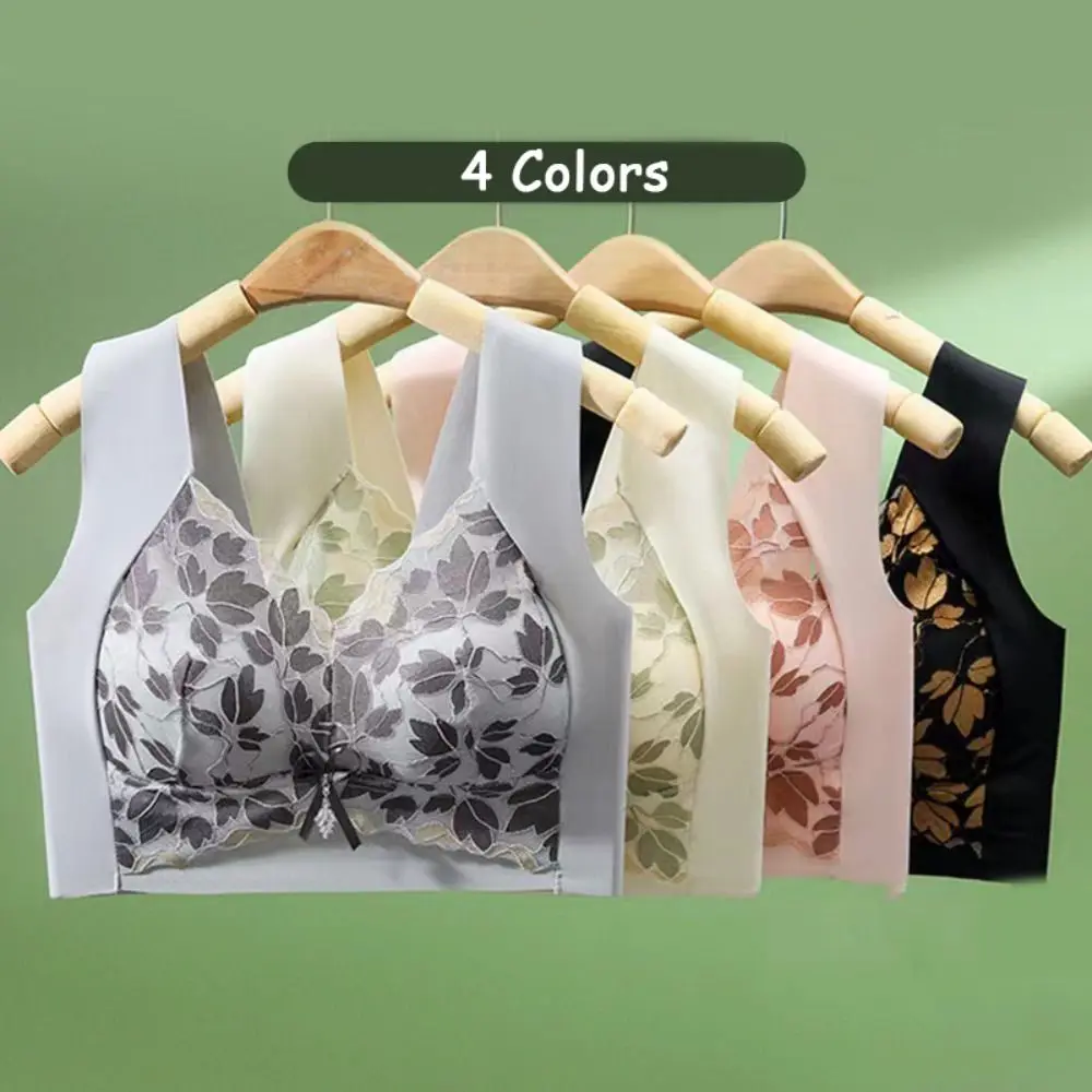 Soft Leaf Lace Deep V Bras Bowknot Zircon Brassiere for Women Seamless Shockproof Wireless Bras Running