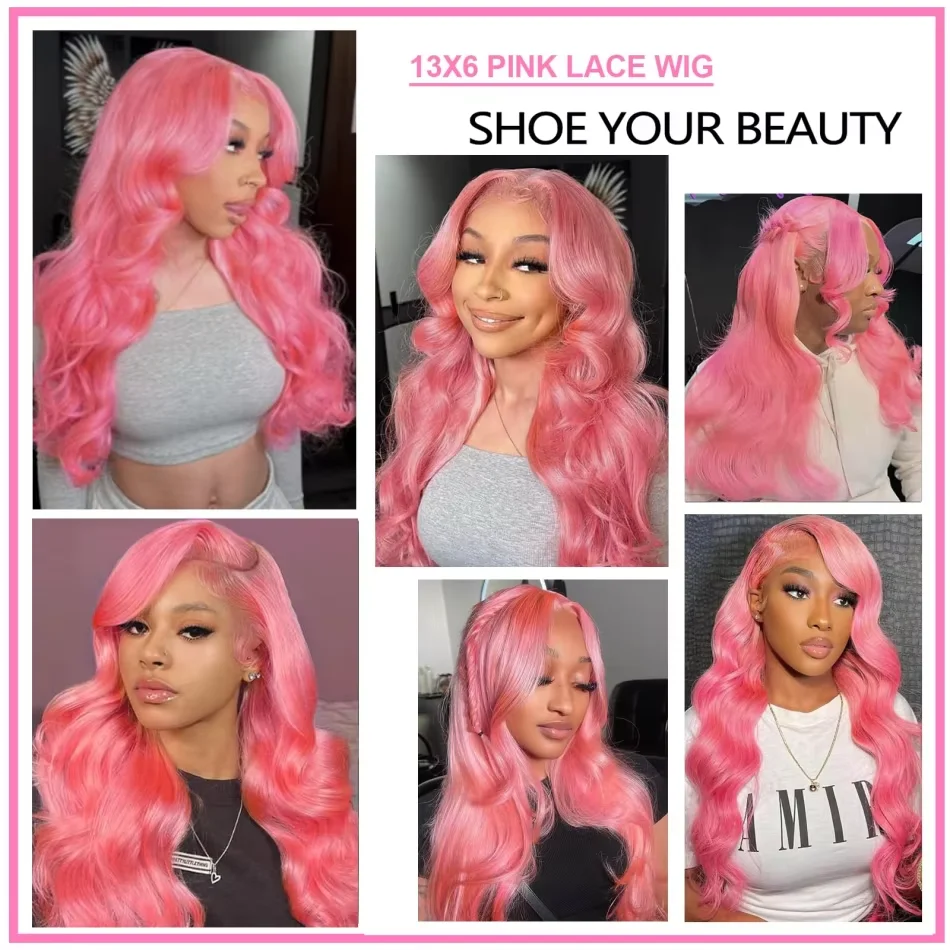 Perucas Rosa Onduladas de Cabe - Hd Lace Frontal Wig Human Hair Pre Plucked avaliação e preço