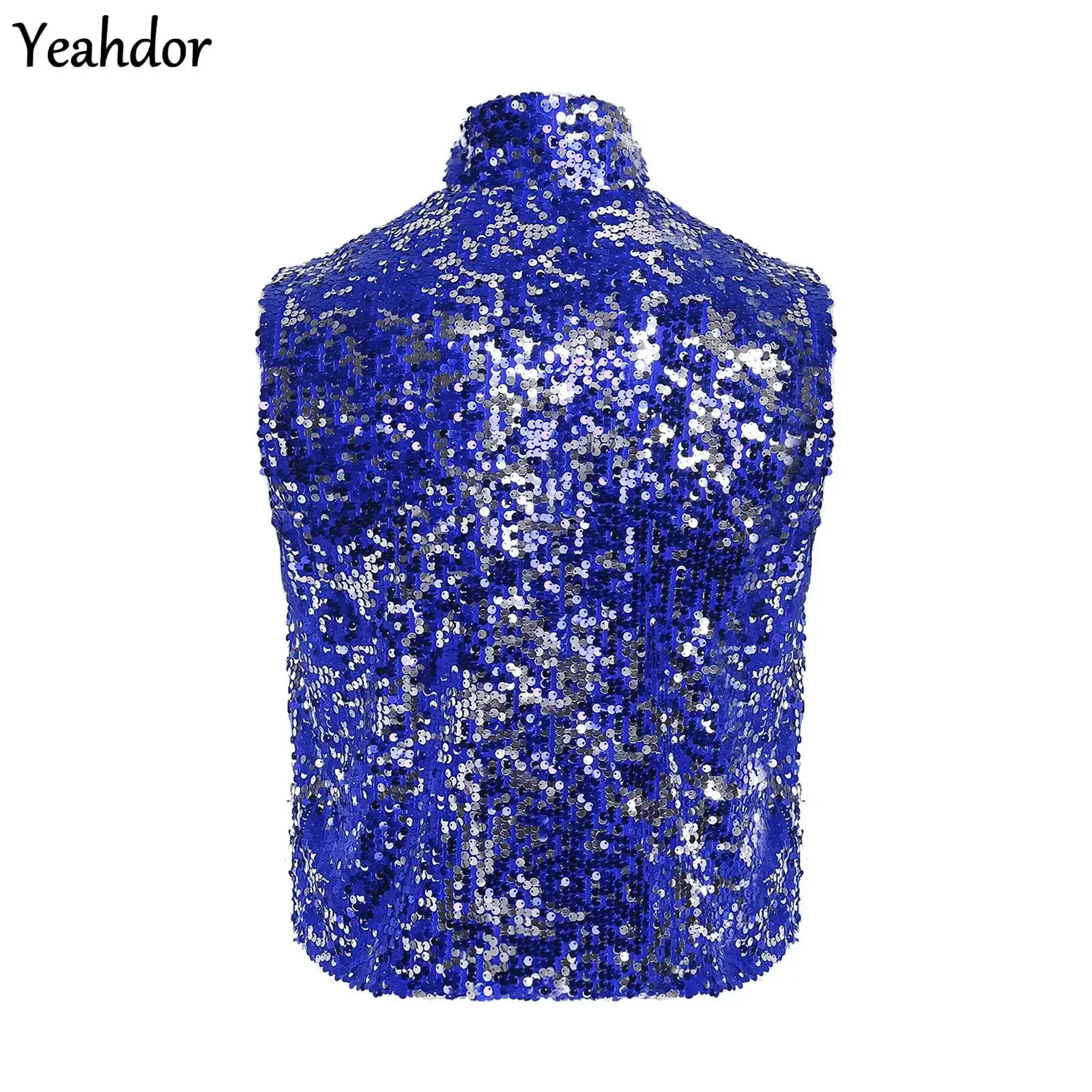 

Mens Shiny Disco Jazz Dance Costume Sequin Vest Waistcoat Sleeveless Zipper Fully Lined Vest Tank Top Hip-hop Street Dance Vests