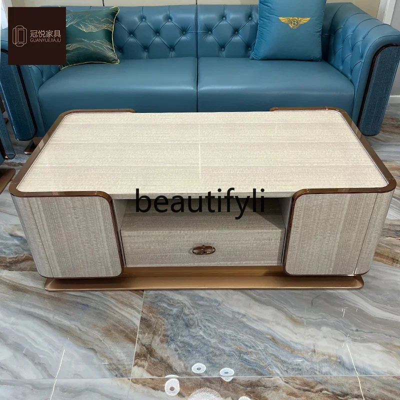 Italian light luxury coffee table post-modern high-end villa living room long coffee table model Hong Kong style furniture