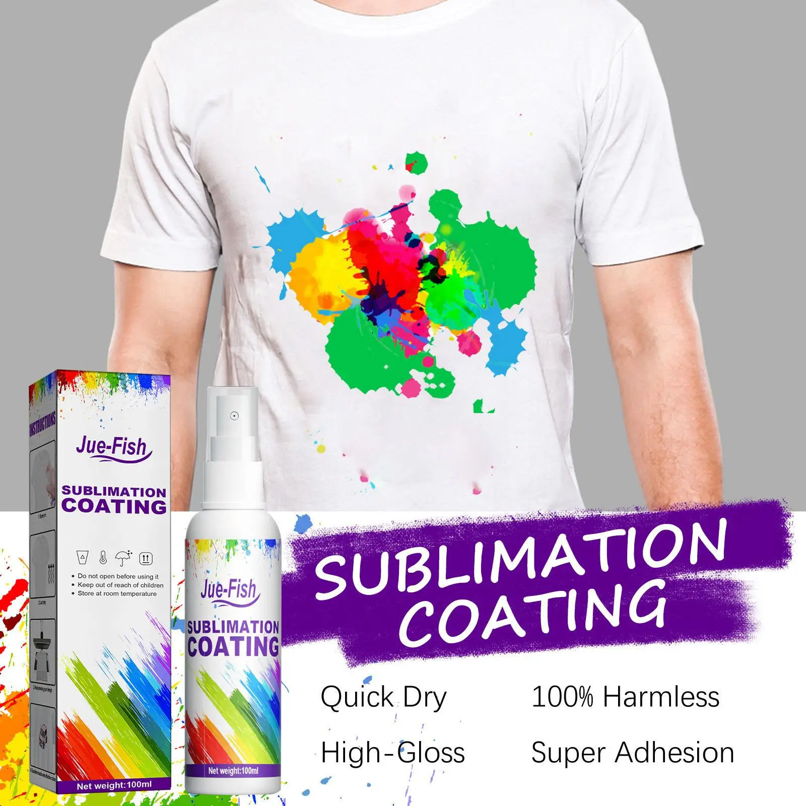 Sublimation Coating Spray 3.38oz Sublimation Fluid Spray for Cotton T Shirts Polyester All Fabrics including Canvas Carton