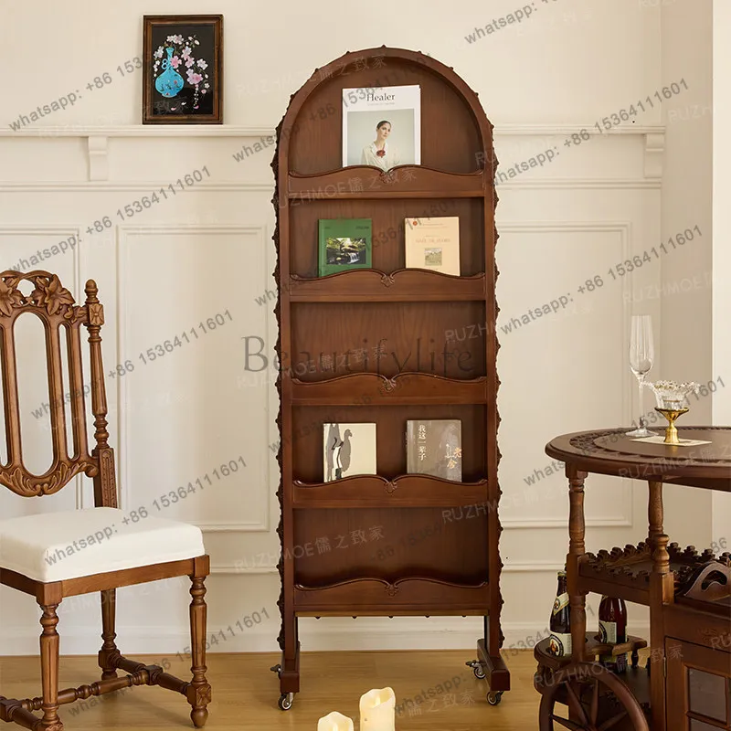 LD solid wood medieval style full-length mirror full flower bedroom floor art style with shelf decorative mirror