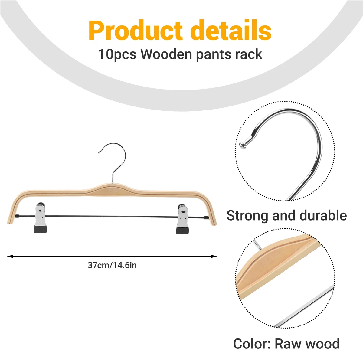 10er Pack Holzhose/Rock bügel aus massivem Finish mit Rostschutz clips Kleiderbügel