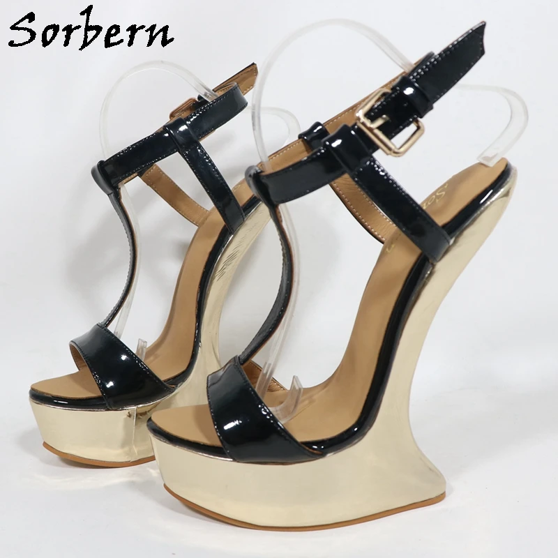 Sorbern Light Gold Metallic Women Slingback Shoes Summer Style Heelless High Heel Platform Rivets Female Sandals Custom Color