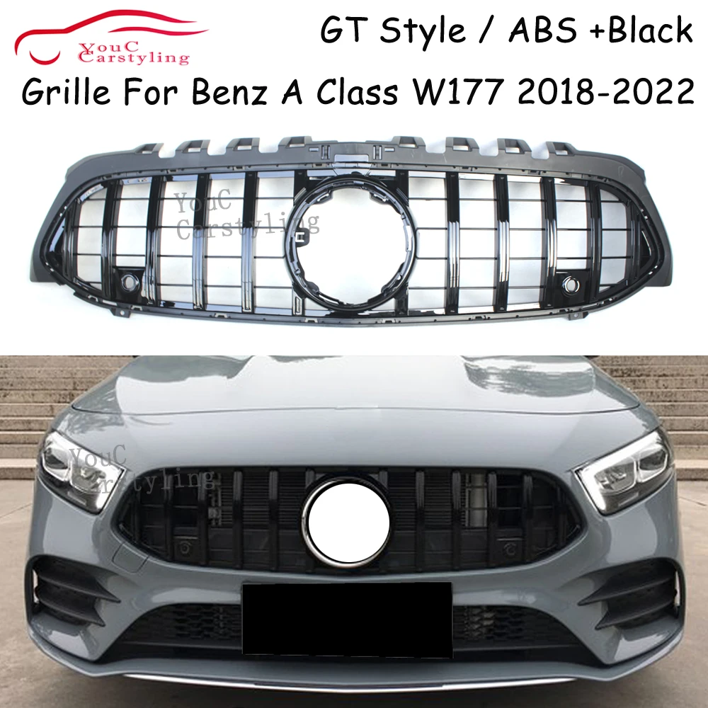

Передняя решетка-гриль W177 GT для Mercedes A Class A180 A200 A250 A35 2018-2022, решетка для тюнинга гоночных автомобилей (не подходит для A45)