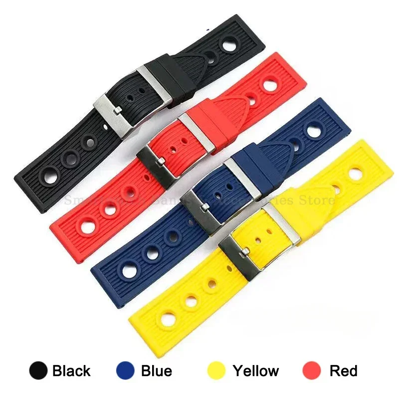 22mm Silicone Waterproof Watch Strap for Seiko for Omega for Rolex Universal Wrist Band Black Blue Strap Metal Buckle Bracelet