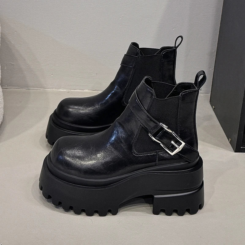 

Med Heel Boots Boots-Women Shoes Clogs Platform Round Toe 2026 Rock Autumn Ankle Ladies Riding Lolita Rubber Fabric Slip-On Flo