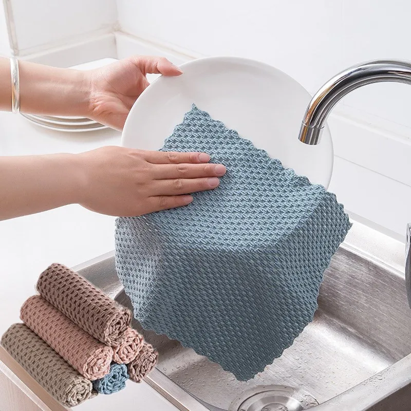 1pc Kitchen Anti-grease Wiping Rags Efficient Absorbent Microfiber Cleaning Cloth Home Washing Dish Kitchen Cleaning Towel