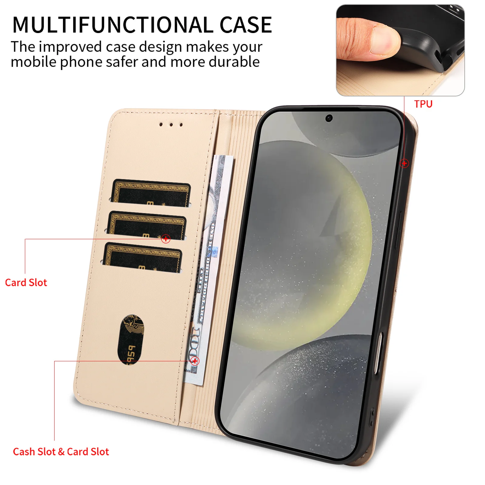 Magnetische Flip-Hülle Schutzhülle für Samsung A57/A56/A55/A17/A16/A15 Anti-RFID-Interferenz Handyhülle Multi-Kartenfach Brieftaschen-Stil Kunstleder Schutzhülle – Detail 5