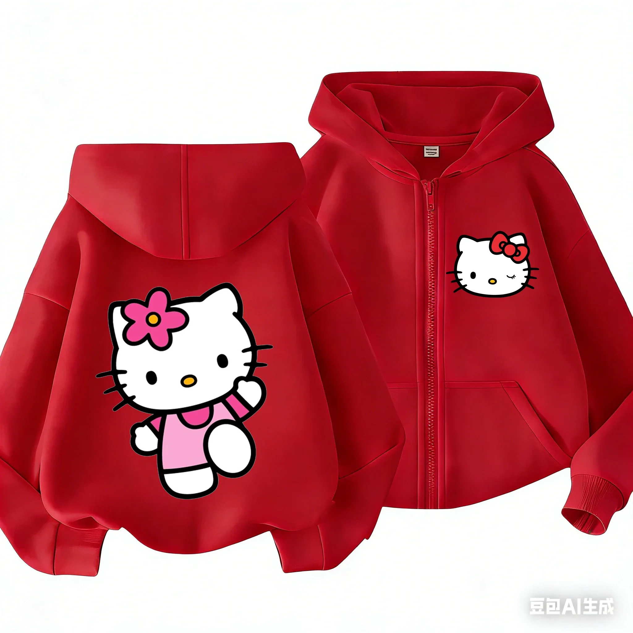 

Толстовка с капюшоном Hello Kitty, весенне-осенняя куртка, топы для детей от 3 до 14 лет, Sanrio Kawaii, повседневная одежда с мультяшными персонажами