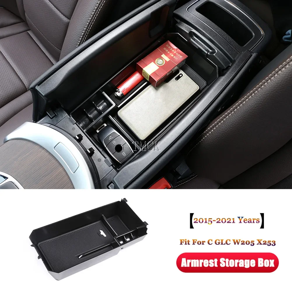 لمرسيدس بنز C GLC الفئة W205 X253 2015-2022 اكسسوارات السيارات التحكم المركزي مسند الذراع صندوق تخزين المنظم بطاقة حامل صينية